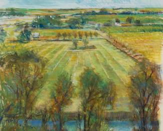 2147 Patrick Dullanty (1927-2004) "Valley Scene," 2003 Pastel on paper Appears unsigned; titled and dated on a label affixed to the frame's backing paper Sight: 27.75" H x 29.125" W Estimate: $500 - $700