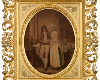 2095 A Continental giltwood and gesso Florentine frame 19th century With beaded trimming and foliate edge Frame: 21" H x 18" W x 2" D; Oval aperture: 12.375" H x 9.25" W Estimate: $300 - $500