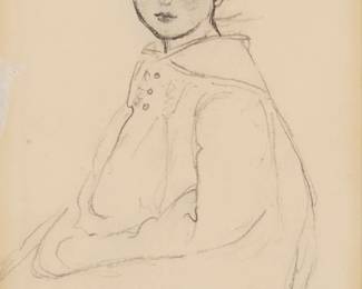2204 Attributed To William Glackens (1870-1938) Seated young girl, 1938 Charcoal on paper Appears unsigned; dated by repute Sight: 6.25" H x 4" W Estimate: $500 - $700