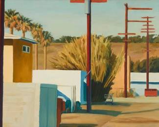 2171 20th Century California School Back alley with houses Oil on panel Unsigned 9" H x 24" W Estimate: $300 - $500