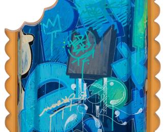 2305 HeRsk (b. 1979) "Something to Crunch #35," 2023 Acrylic and spray paint on resin Signed, titled, and dated to underside: HeRsk / 2023; variously signed again on the front of the work 15" H x 11.25" W x 2.75" D Estimate: $600 - $800