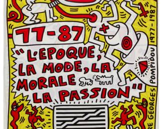2245 After Keith Haring (1958-1990) Pompidou Exhibition shopping bag Offset lithograph in colors on plastic bag With the printed signature lower right: © K. Haring Bag: 20.25" H x 17.75" W Estimate: $300 - $500