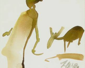 2196 Milford Zornes (1908-2008) "Sketch" Watercolor wash on paper Signed lower right: Zornes; titled and signed again on the frame's backing paper Sight: 6.25" H x 6.25" W Estimate: $200 - $300