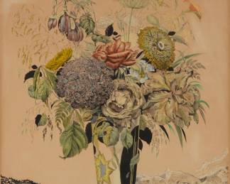 2170 Sergie Chekhonin (1878-1936) Still life with flowers, circa 1915-20 Lithograph with hand-coloring on paper From the edition of unknown size and date Signed in pencil in the lower margin, at right: Serge Tchekhonin Image: 18.5" H x 14.625" W; Sight: 20.25" H x 14.875" W Estimate: $700 - $900