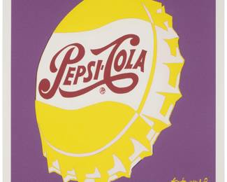 2301 After Andy Warhol (1928-1987) "Pepsi-Cola," 1962 Lithograph in colors on paper Edition 185/500, published in 1986 With the printed signature in the image at lower right: Andy Warhol; numbered in pencil in the lower margin, at right; Carnegie Museum of Art (CMOA), Pittsburgh, PA, pub., with their blindstamp in the lower margin, at left, and their blue ink stamp verso Image: 18" H x 18.125" W; Sheet: 19.625" H x 19.625" W Estimate: $100 - $200