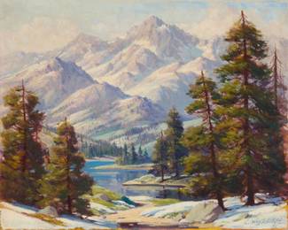 2129 Constantin Westchiloff (1877-1945) Early spring river landscape Oil on canvas Signed lower right: C. Westchiloff 16.5" H x 24.25" W Estimate: $1,000 - $2,000