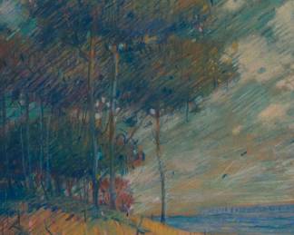 2131 Max Wieczorek (1863-1955) "Land and Sea" Pastel on board Signed lower right: Max Wieczorek; titled on the frame's backing paper Sight: 11.5" H x 9.5" W Estimate: $600 - $800