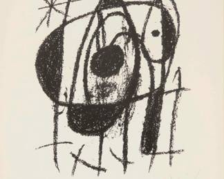 2292 After Joan Miró (1893-1983) Untitled Lithograph on paper An hors commerce impression aside from the edition of unknown size and date Bears signature and inscribed "H.C." in pencil in the lower margin: Miró Image: 11.75" H x 9.5" W; Sight: 16.5" H x 14" W Estimate: $500 - $700