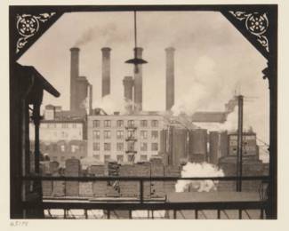 2333 Karl Struss (1886-1981) "Consolidated Edison from the Second Avenue Elevated, New York," circa 1912, from "Karl Struss: A Portfolio," 1909-1929 Platinum print on paper hinged to an embossed board mount, as issued Edition: 65/75 (there were also 15 artist's proofs), printed 1979 Signed in pencil on the verso: Karl Struss; numbered in pencil in another hand on the mount, directly below the image, at left; Phil Davis, prtr.; Photofolio of Ann Arbor, MI, pub. Image/Sheet: 3.625" H x 4.5" W; Board Mount: 12" H x 9" W Estimate: $200 - $300