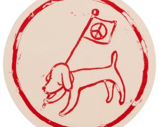 2217 Yoshitomo Nara (b. 1959) "Peace Dog" (Red), 2022 Screenprint in red on cotton From the edition of unknown size Appears unsigned Image: 15.75" H x 15.75" W; Sight: 17.25" H x 17.25" W Estimate: $200 - $300