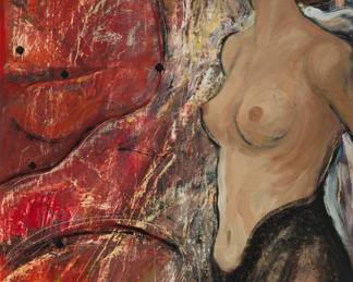 2180 Randall LaGro (b. 1958) Untitled (Female Nude) Mixed media with acrylic and metallic pigments on paper With the incised signature lower left: R. LaGro Image/Sheet: 48" H x 34" W Estimate: $500 - $700