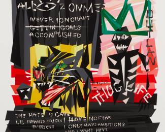 2319 Lawrence "Naturel" Atoigue (b. 1983) "The Prince, The Panther," 2016 Archival pigment print in colors on paper Edition: 48/50 (there were also 5 artist's proofs) Signed and numbered in pencil in the lower margin: Naturel; 1xRUN, Detroit, MI, pub. Image: 21" H x 22" W; Sight: 23.5" H x 23.5" W Estimate: $200 - $300