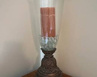 Ornate Metal and Glass Hurricane Candle Holder