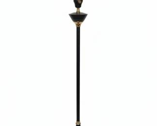 Vintage Rembrandt Brass and Black Torchiere Floor Lamp with Amber Glass Shade
