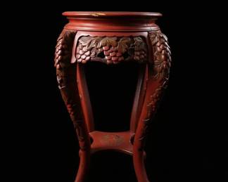 Antique Chinese Red Lacquer Carved Dragon Jardiniere Stand
