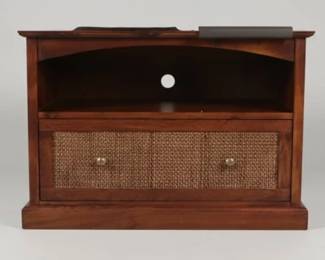 Wooden Media Console with Rattan Drawer Front