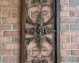 Ornate Wrought Iron Architectural Grille with Wooden Frame