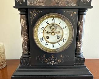 French Black Marble Mantel Clock with Open Escapement