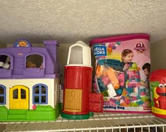 FisherPrice Little People House, Mega Bloks, and Elmo Container