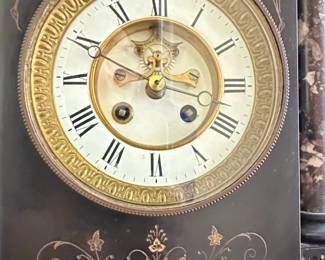 French Black Marble Mantel Clock with Open Escapement second image