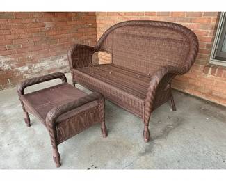 Wicker Loveseat and Ottoman Set