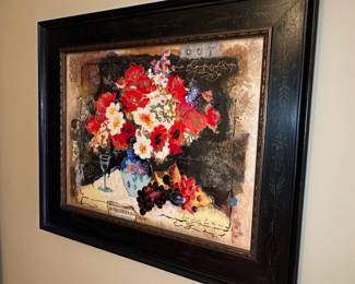 Floral and Fruit Scene with Calligraphic Elements