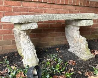 Stone Garden Bench with Cherub or Angel Supports
