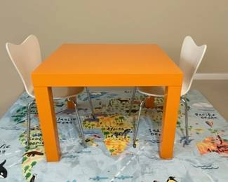 West Elm Orange Parsons Table and Two White Chairs Set