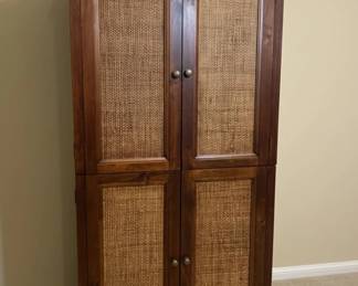 Dark Wood Armoire with Rattan Cane Panels