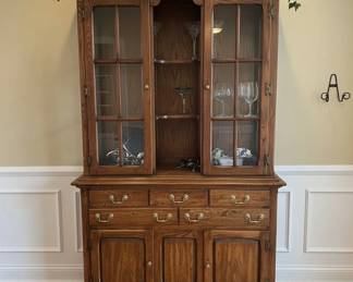 Solid Oak China Cabinet with Drawers