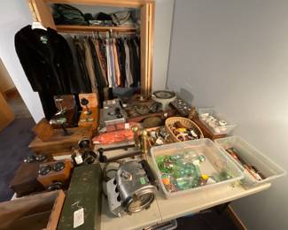 Collector’s Estate Sale featuring nautical antiques, vintage furniture, curio cabinets, library bookcases, restored cast iron cookware, antique telephones, men’s suits, garage items, eclectic home décor, and unique yard art.