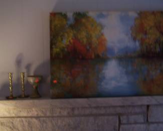  BRASS CANDLESTICKS & PRINT ON CANVAS