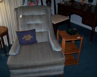 STRIPED EASY CHAIR, OAK STAND & STUDIO GLASS