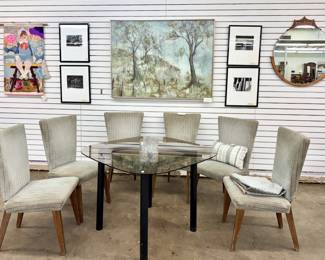 Six Modern Chairs, Corded Velvet Upholstery, Same Colors as Oil Painting!