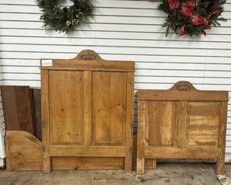 Ant. French Twin Bed, Carved Crest