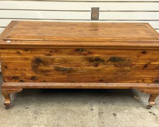 Cedar Chest Raised on Legs w/ Applied Pattern Front