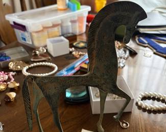 vintage bronze Etruscan horse sculpture