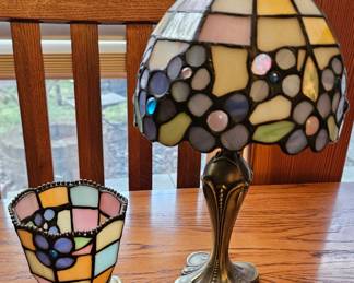 Two PartyLite Hydrangea Stained Glass Tiffany Style pieces