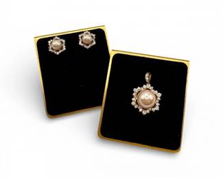 24 VintageSterlingGoldTonePearlHaloPendantStudEarringsSet