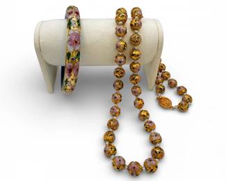 9 VintageCloisonnBeadNecklaceBangleBraceletSet