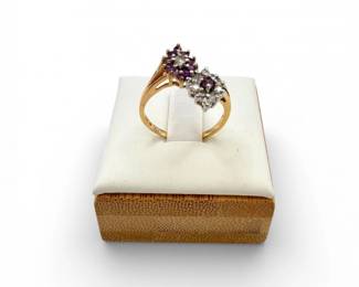 6 14KGoldAmethystDiamondTwoClusterRing249g