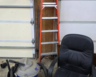 10' ladder, wet/dry vac, rolling office chair