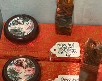 Chinese handcarved soapstone stamp/seal/ink/case
