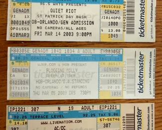 Vintage concert ticket stubs