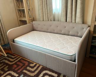 Twin daybed with pull-out twin trundle in light gray. Has been disassembled. All parts included for easy re-assembly. 