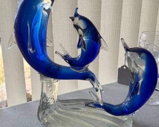 Glass dolphin sculpture