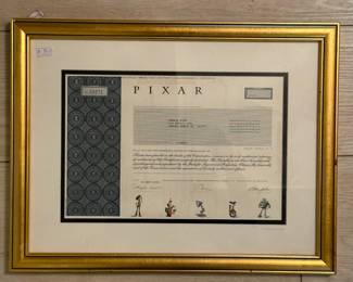 Framed Pixar stock certificate
