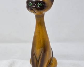 155 VintageMCMLeftonLongneckBanditSiameseCatCeramicFigurine