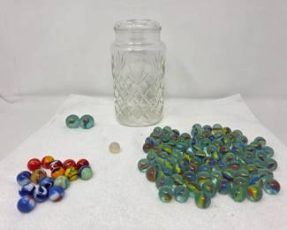 135 MrPeanutGlassDispenserJar12FullOfMarbles