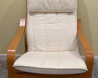 67 IKEAPONGWoodArmchairwithWhiteCushion
